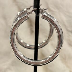 Sterling Silver Thick Chunky Round Tube Hoop Earrings